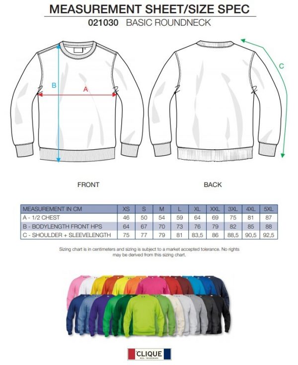 021030 basic sweater roundneck maattabel