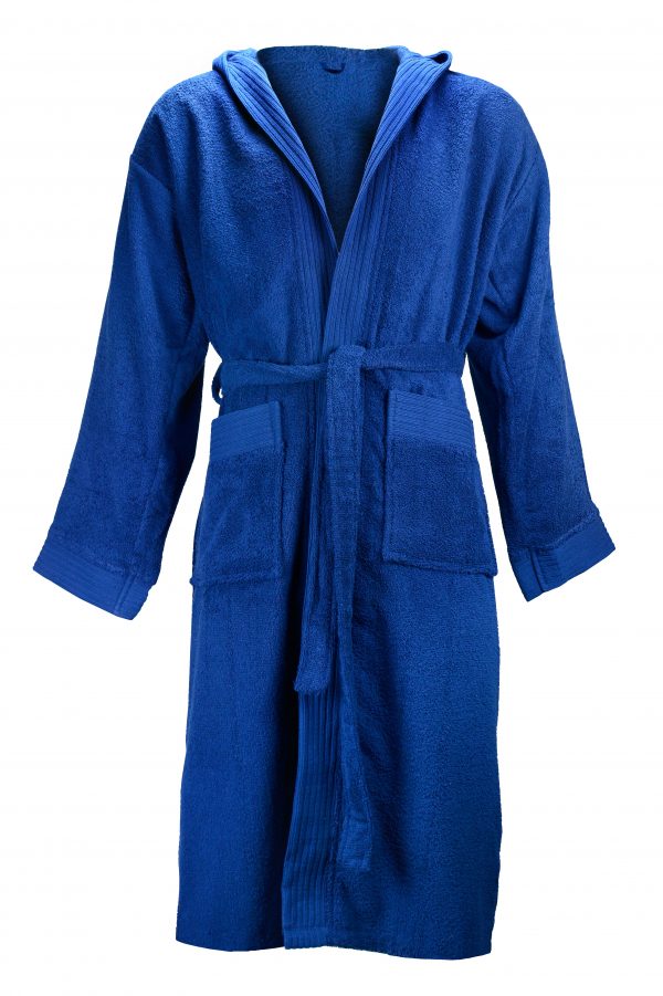 Badjas met capuchon badstof 100% katoen donkerblauw logo borduren
