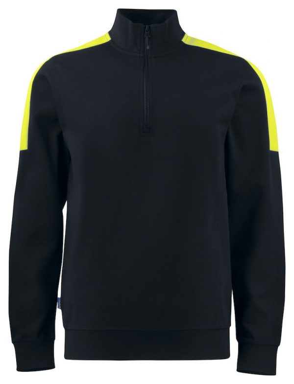 Sweatshirt met halve ritssluiting ProJob 2128 zwart geel